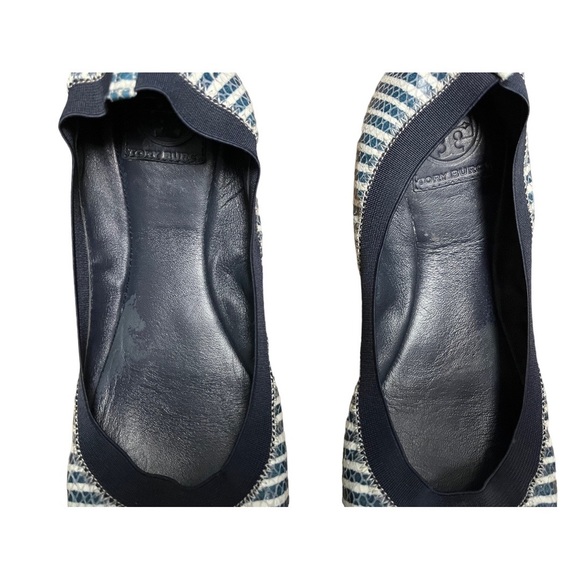Tory Burch Caroline 2 Snake-Print leather Ballet Flat Navy/Ivory striped… - Picture 3 of 13